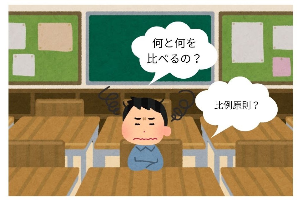 行政書士試験受験生が、行政法の一般原則、比例原則について考えている